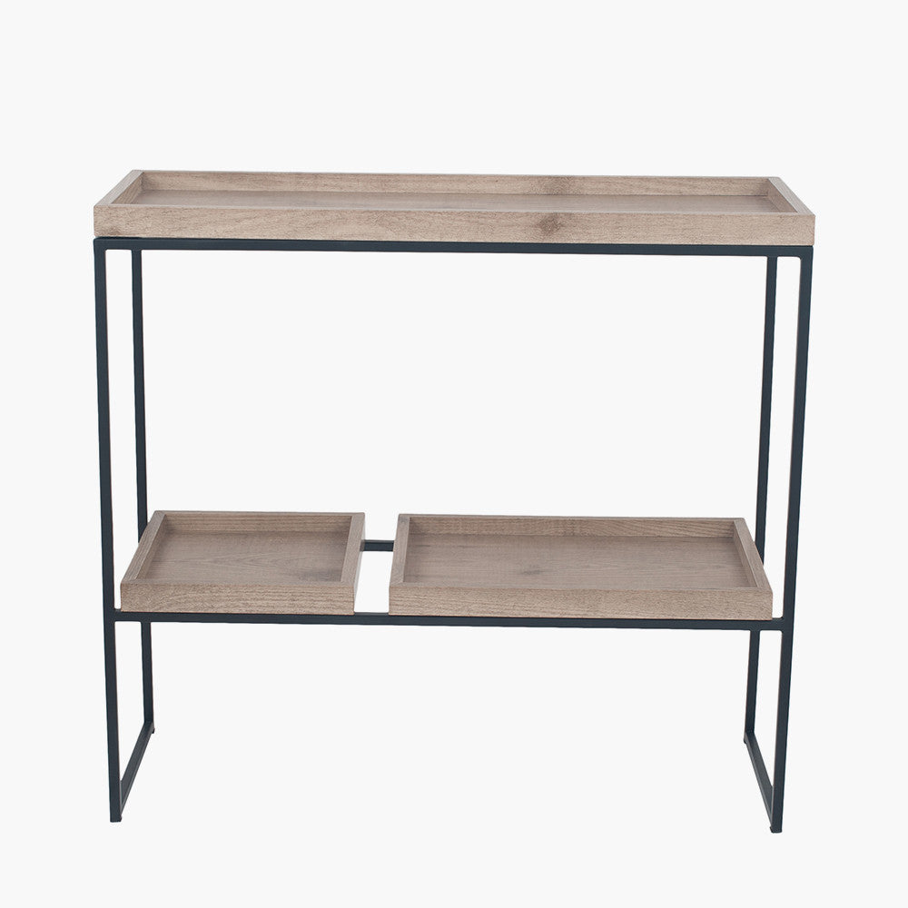 Gallery Natural Wood Veneer and Black Metal 2 Shelf Unit