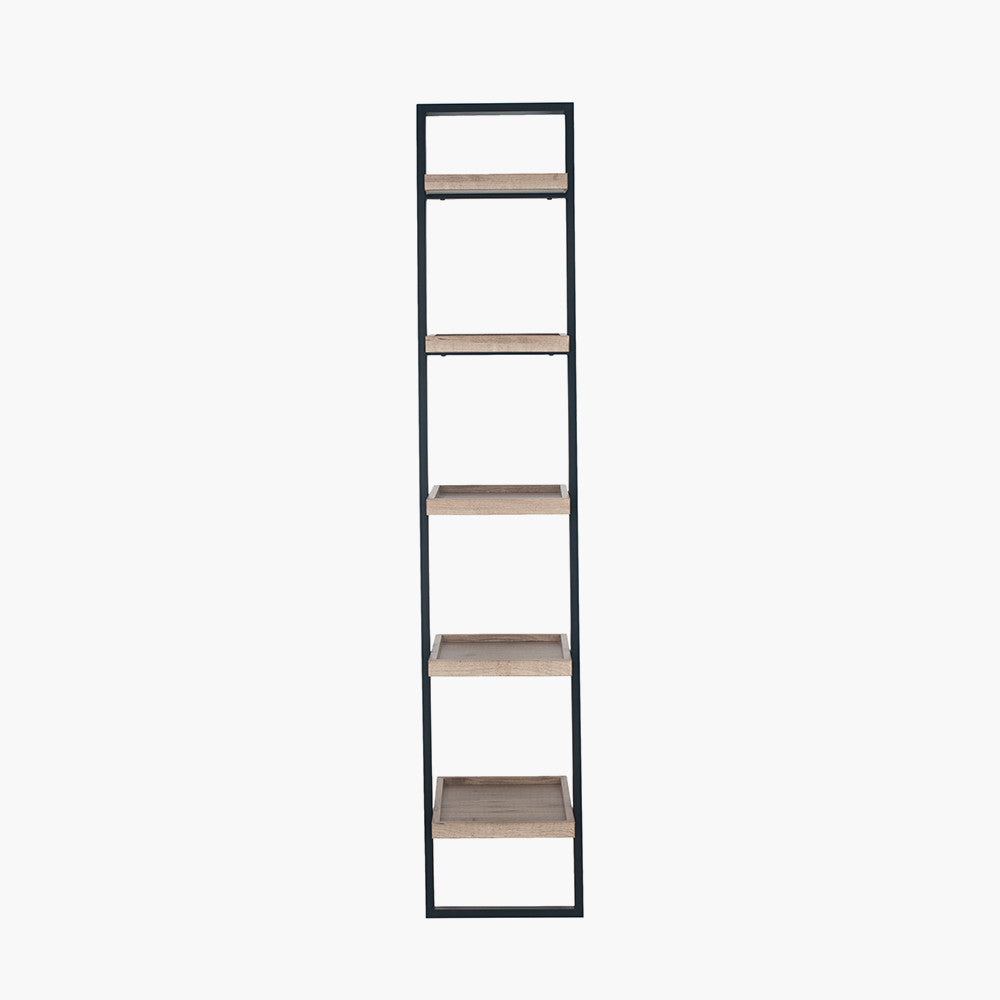 Gallery Natural Wood Veneer and Black Metal 5 Shelf Ladder Unit