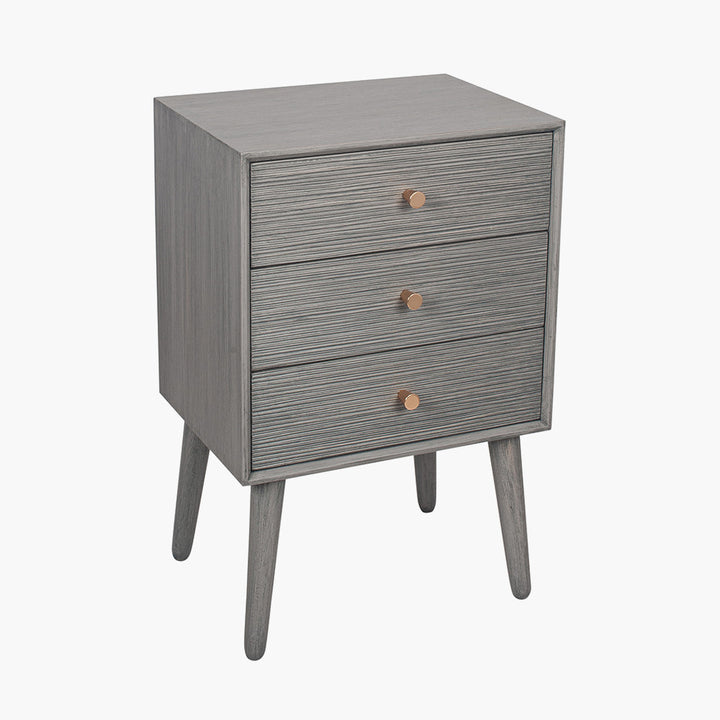 Chaya Dark Grey Pine Wood 3 Drawer Bedside Table