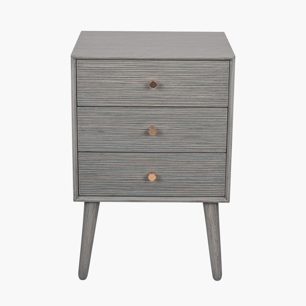 Chaya Dark Grey Pine Wood 3 Drawer Bedside Table