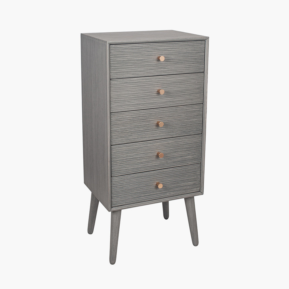 Chaya Dark Grey Pine Wood 5 Drawer Tall Boy