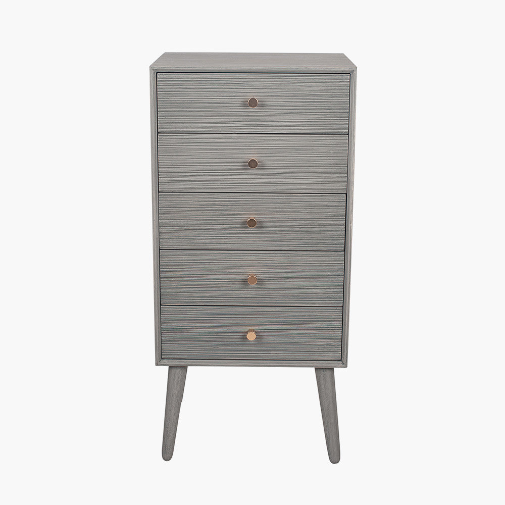 Chaya Dark Grey Pine Wood 5 Drawer Tall Boy