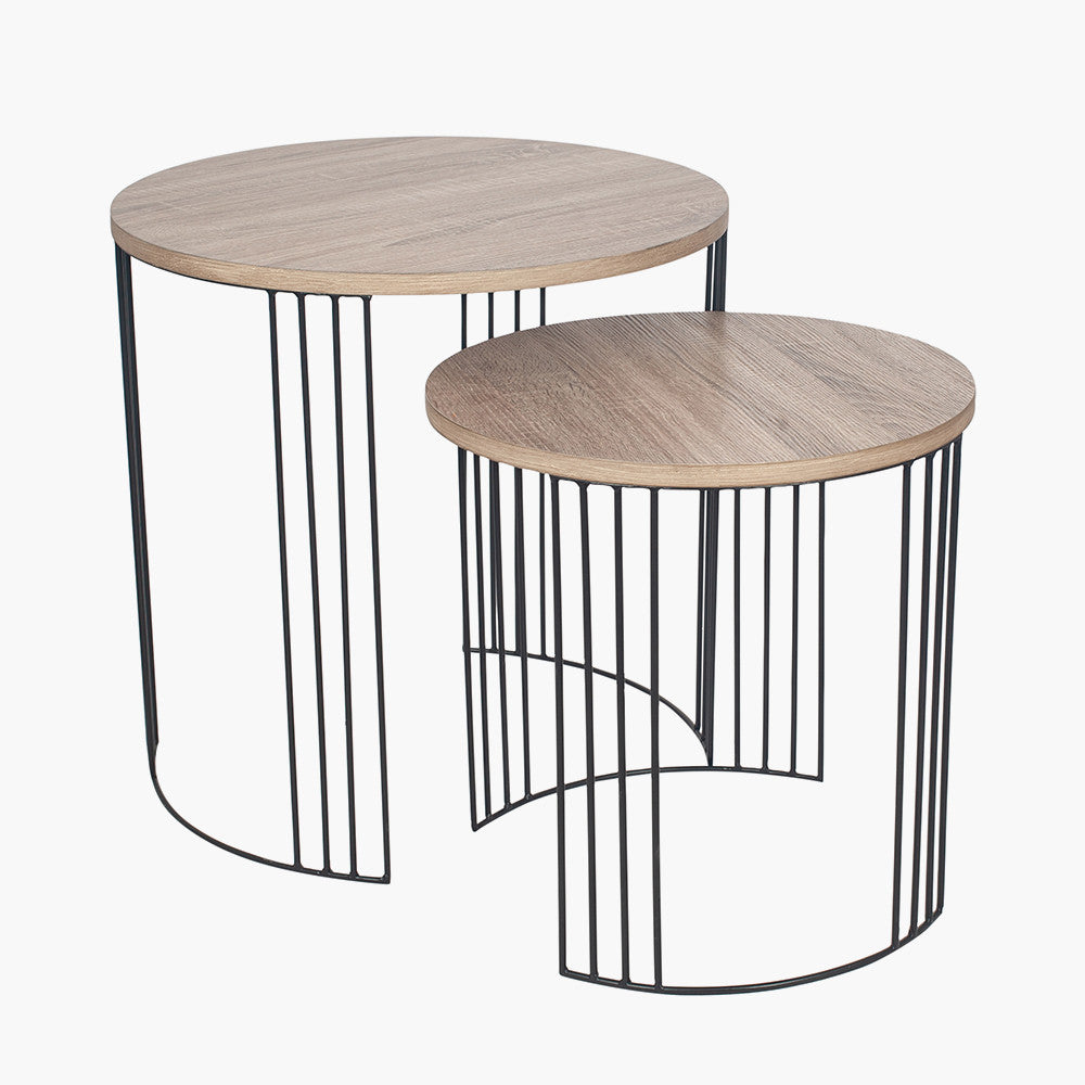 Atri S/2 Dark Oak Wood Veneer and Black Metal Side Tables