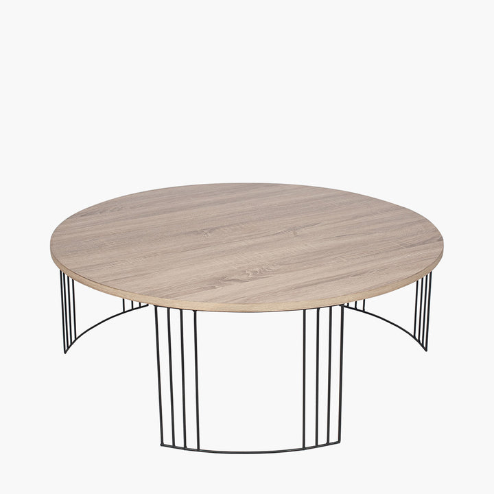 Atri Dark Oak Wood Veneer and Black Metal Coffee Table