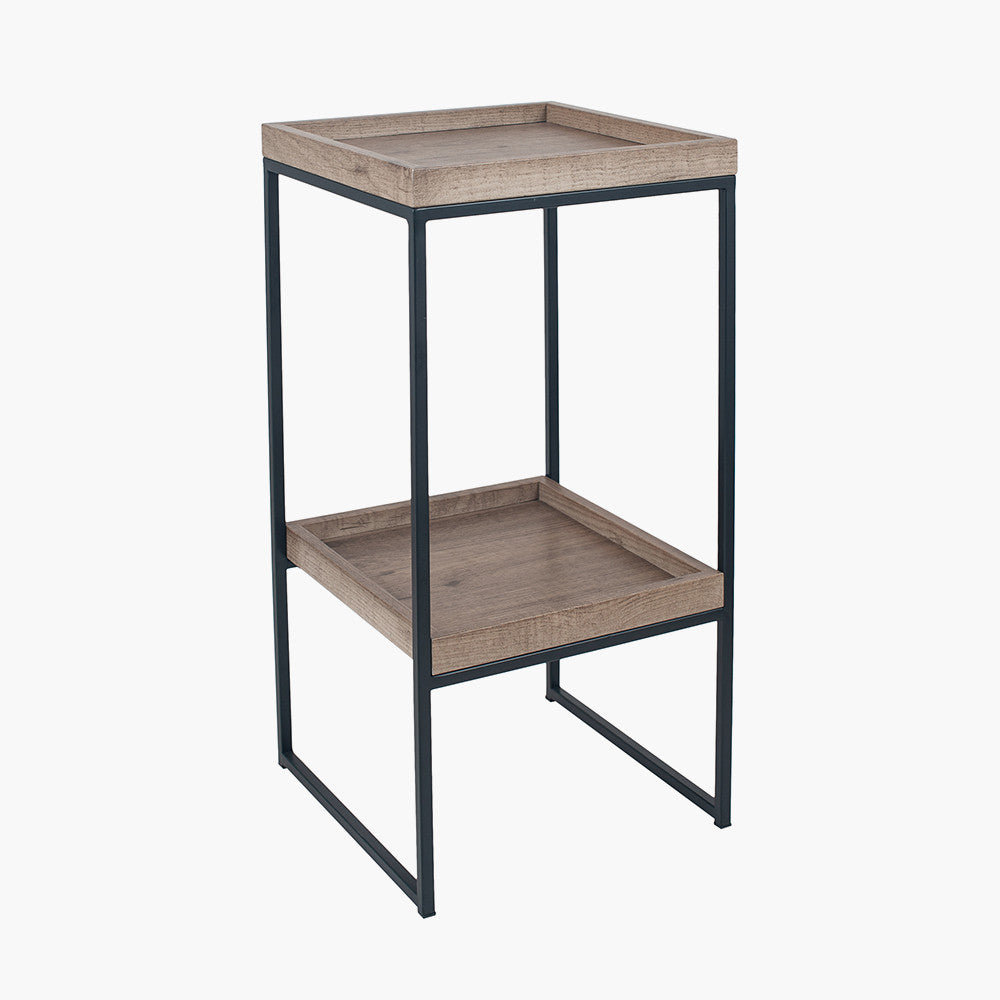 Gallery Natural Wood Veneer and Black Metal Side Table