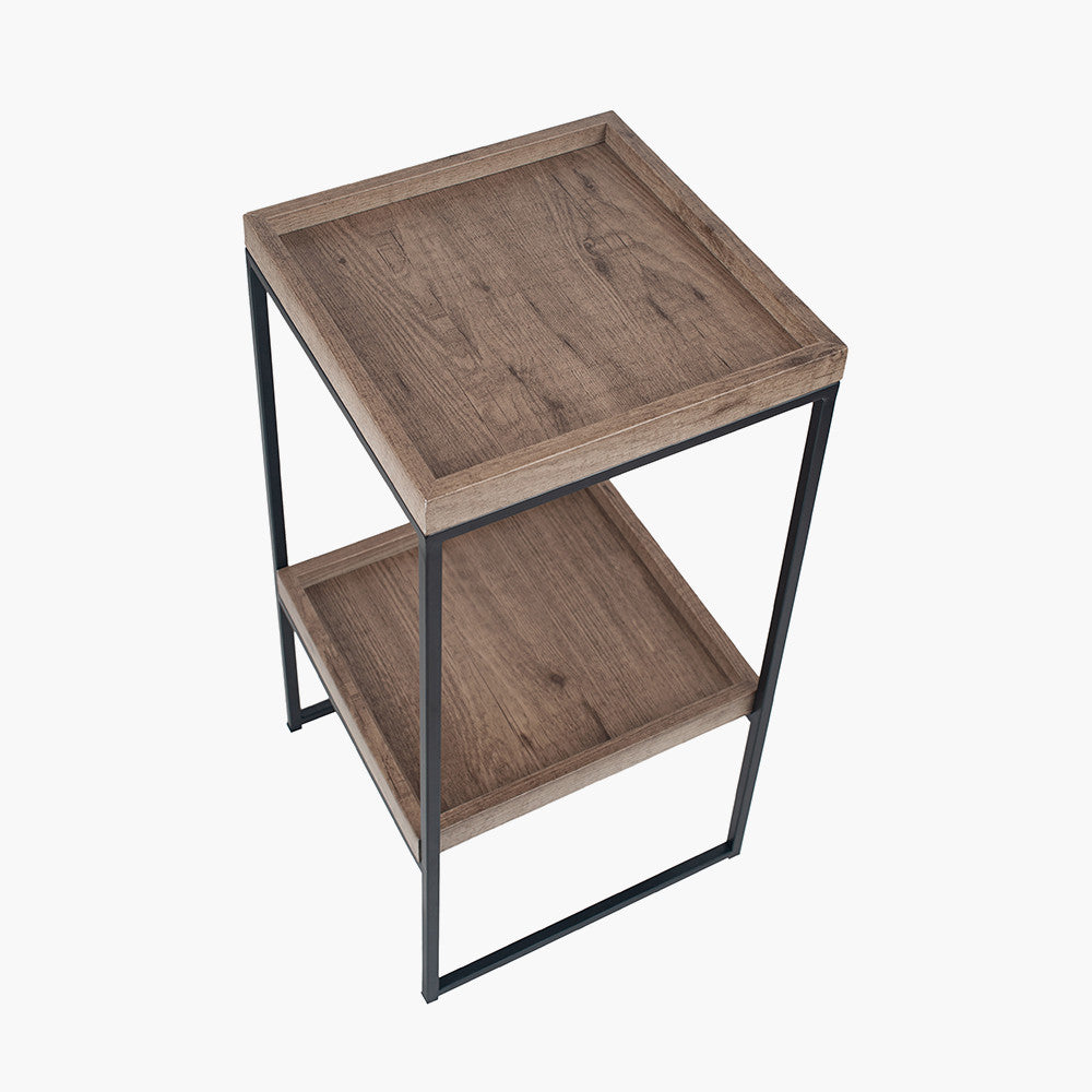 Gallery Natural Wood Veneer and Black Metal Side Table