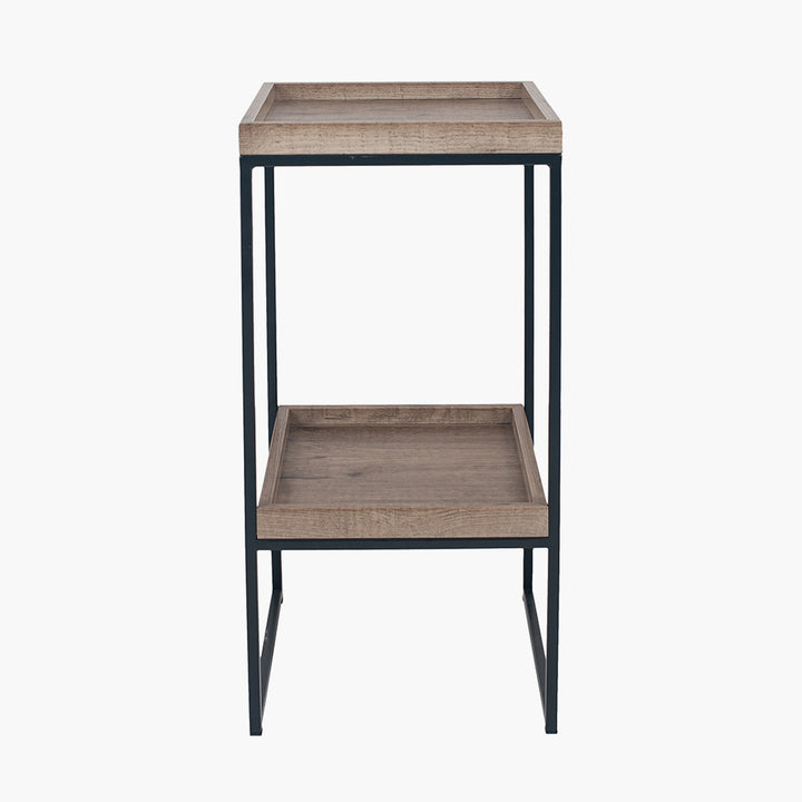 Gallery Natural Wood Veneer and Black Metal Side Table