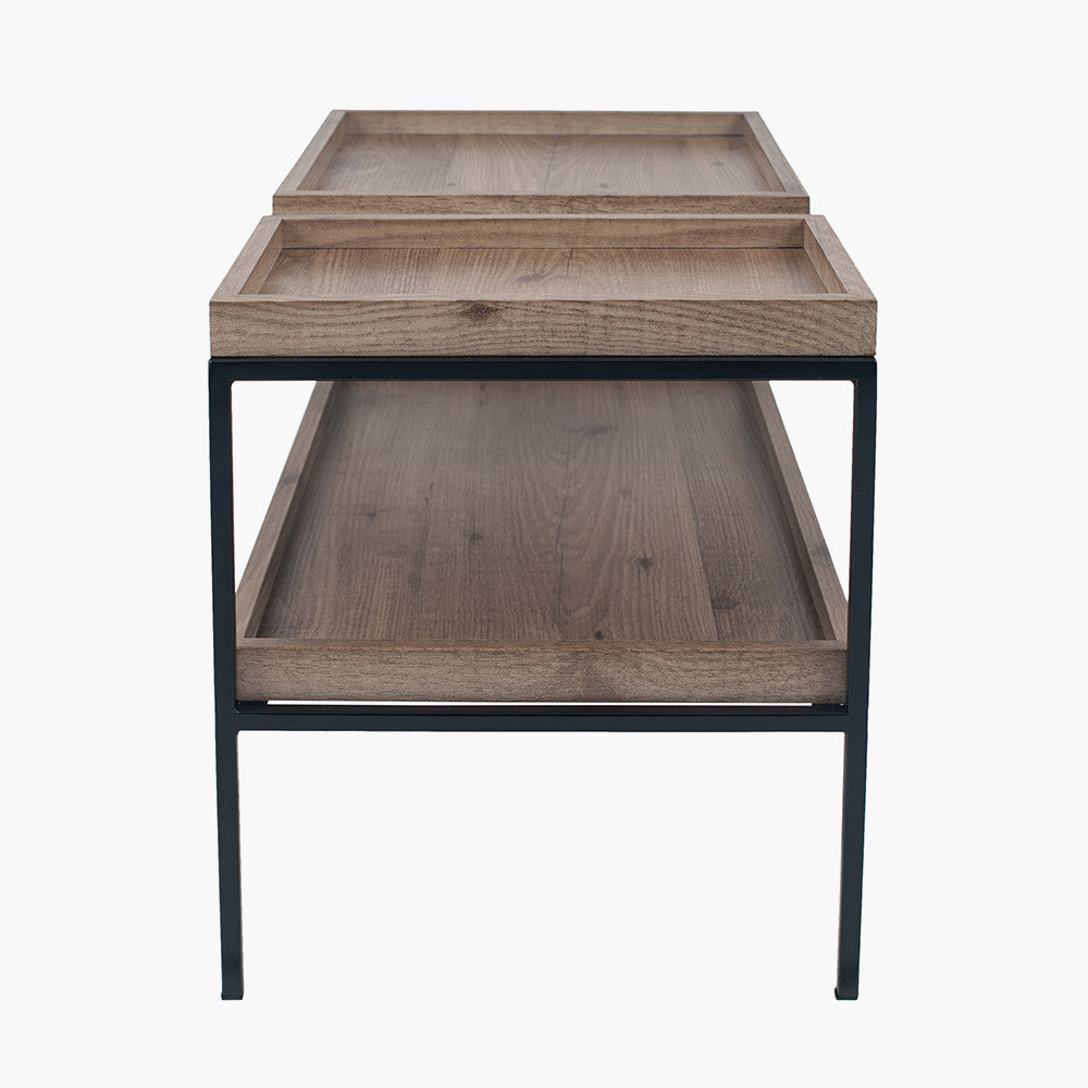 Gallery Natural Wood Veneer and Black Metal Coffee Table