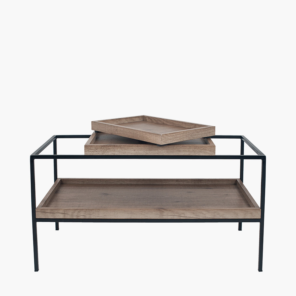 Gallery Natural Wood Veneer and Black Metal Coffee Table