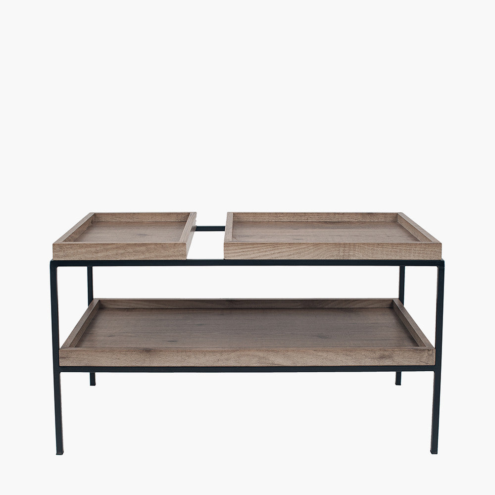 Gallery Natural Wood Veneer and Black Metal Coffee Table