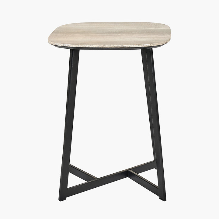 Ukiah Grey Oak Veneer and Black Metal Side Table