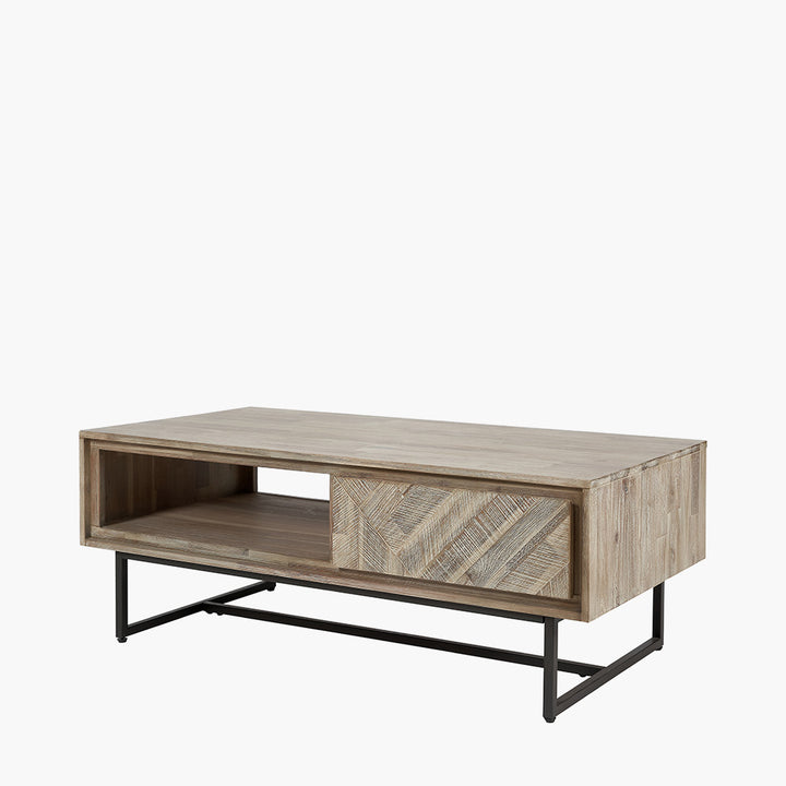 Marca Sand Wash Acacia Wood and Black Metal 2 Drawer Coffee Table