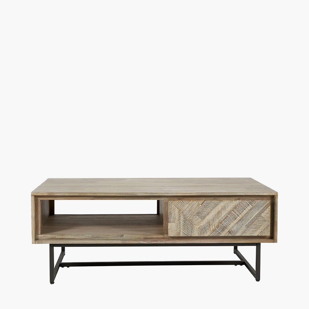 Marca Sand Wash Acacia Wood and Black Metal 2 Drawer Coffee Table