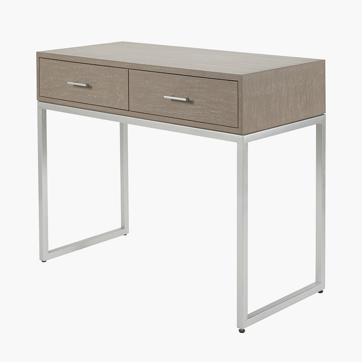 Ambroso Grey Wash Mango Wood and Silver Metal 2 Drawer Dressing Table