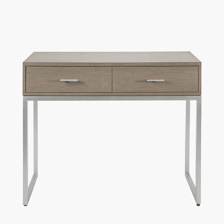 Ambroso Grey Wash Mango Wood and Silver Metal 2 Drawer Dressing Table