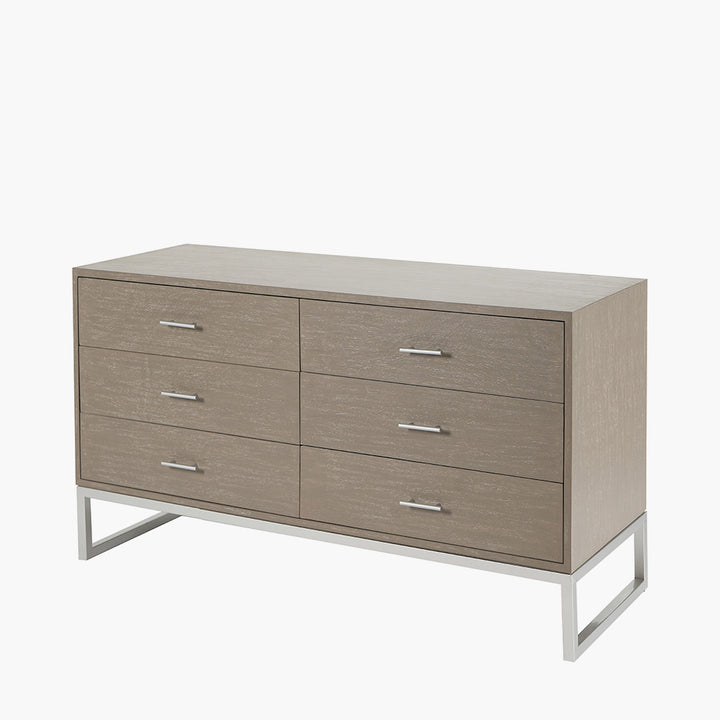 Ambroso Grey Wash Mango Wood and Silver Metal 6 Drawer Unit