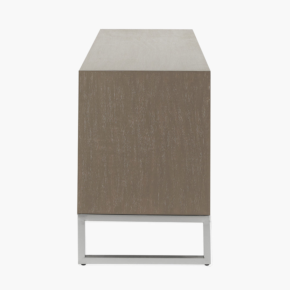 Ambroso Grey Wash Mango Wood and Silver Metal 6 Drawer Unit