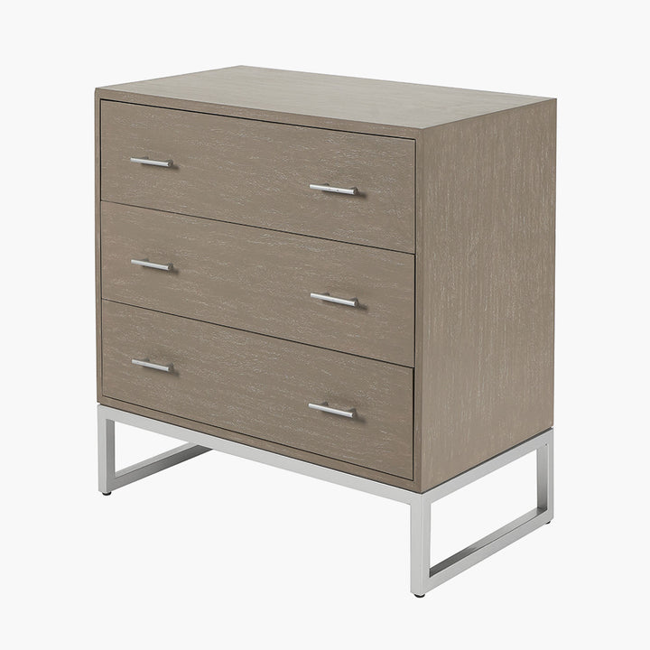 Ambroso Grey Wash Mango Wood and Silver Metal 3 Drawer Unit