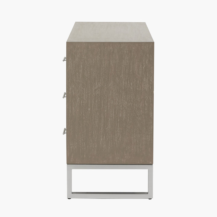 Ambroso Grey Wash Mango Wood and Silver Metal 3 Drawer Unit