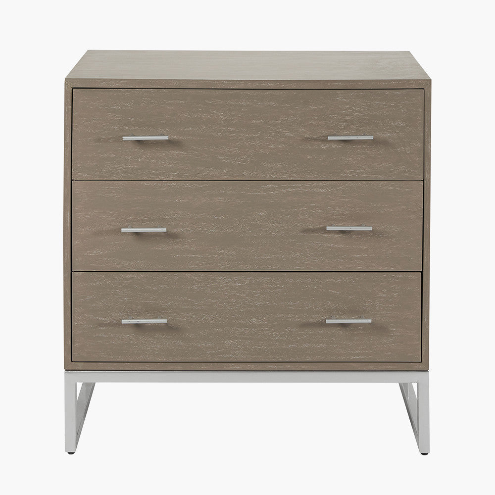 Ambroso Grey Wash Mango Wood and Silver Metal 3 Drawer Unit