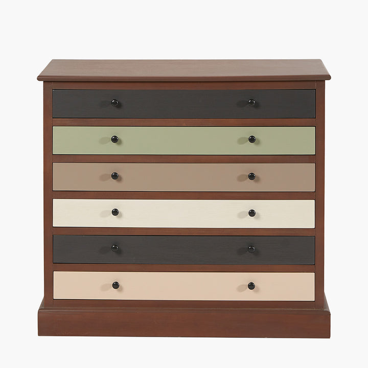 Loft Sage Multicoloured Pine Wood 6 Drawer Unit