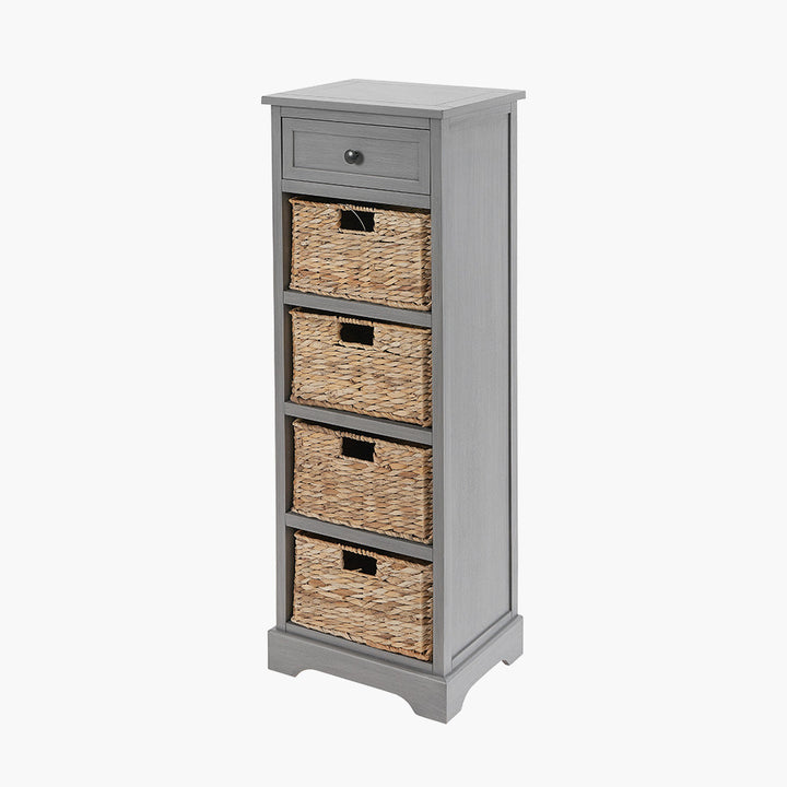 Devonshire Grey Pine Wood 1 Drawer 4 Basket Tall Unit