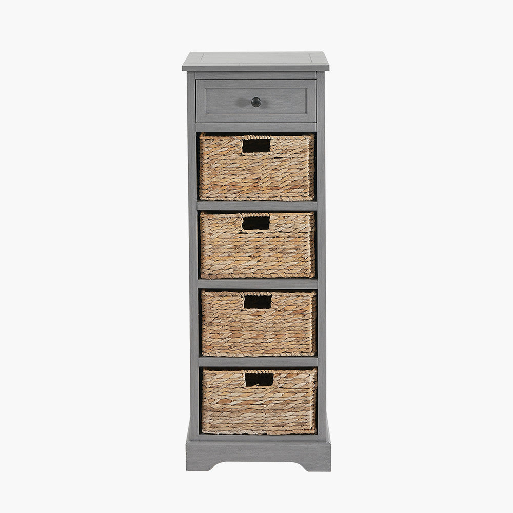 Devonshire Grey Pine Wood 1 Drawer 4 Basket Tall Unit