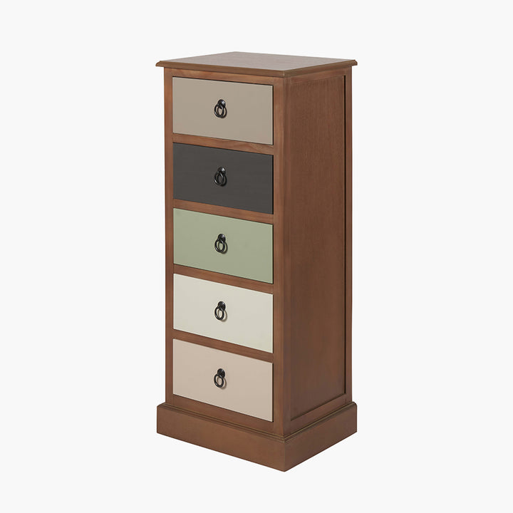 Loft Sage Multicoloured Pine Wood 5 Drawer Unit