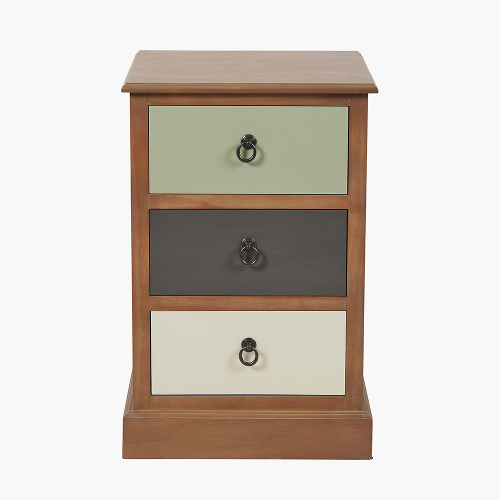 Loft Sage Multicoloured Pine Wood 3 Drawer Unit