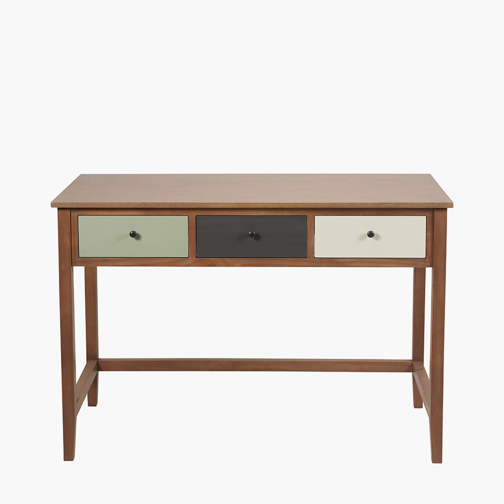 Loft Sage Multicoloured Pine Wood 3 Drawer Desk