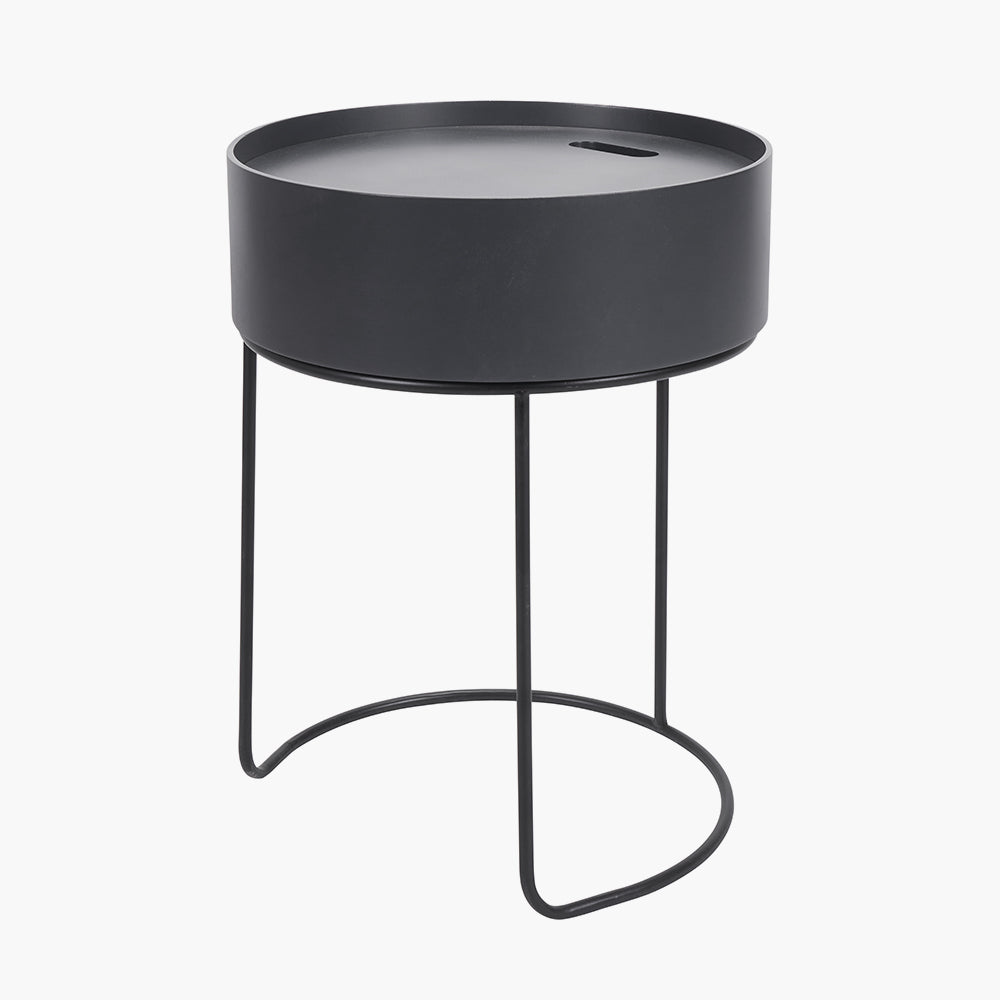 Hugo Dark Grey Wood Veneer and Black Metal Storage Table