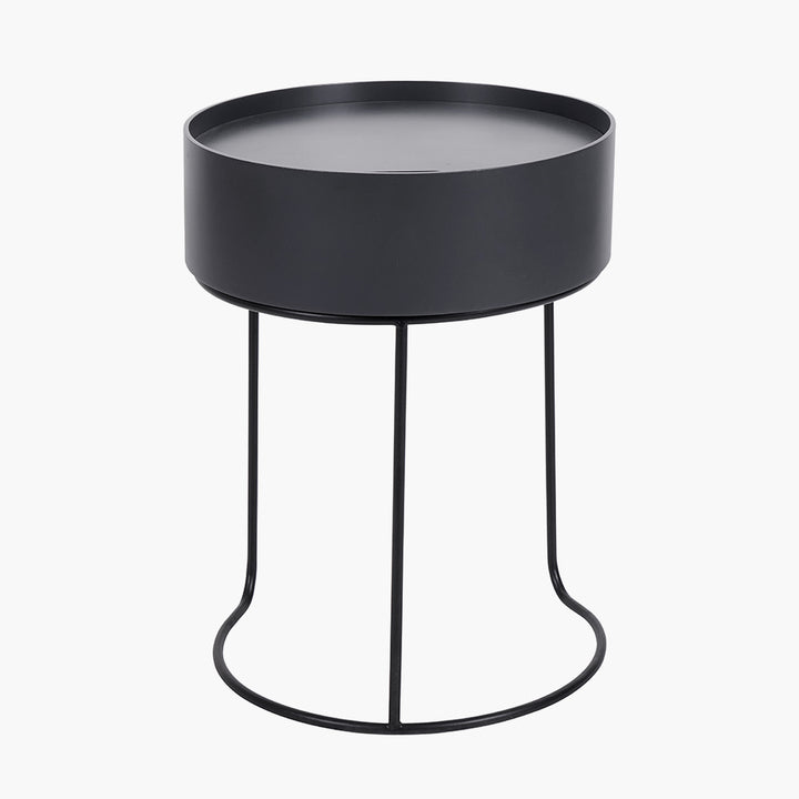 Hugo Dark Grey Wood Veneer and Black Metal Storage Table