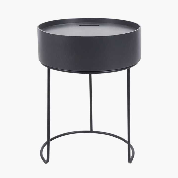 Hugo Dark Grey Wood Veneer and Black Metal Storage Table