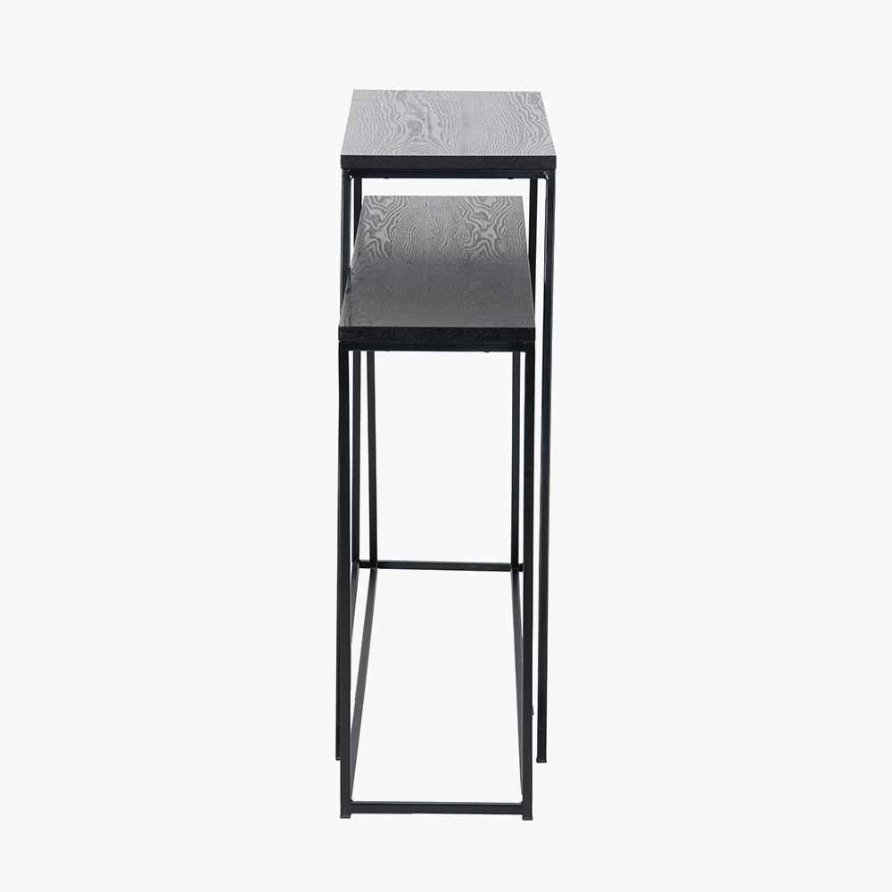 Mashiko S/2 Black Ash Veneer and Black Metal Console Tables