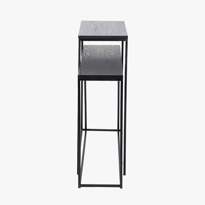 Mashiko S/2 Black Ash Veneer and Black Metal Console Tables