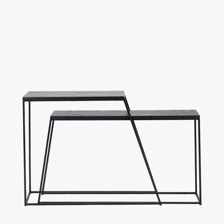 Mashiko S/2 Black Ash Veneer and Black Metal Console Tables