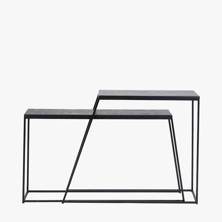 Mashiko S/2 Black Ash Veneer and Black Metal Console Tables