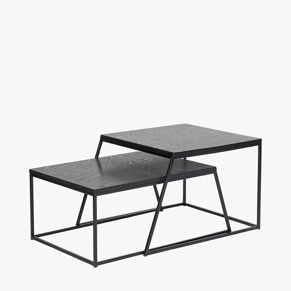 Mashiko S/2 Black Ash Veneer and Black Metal Coffee Tables