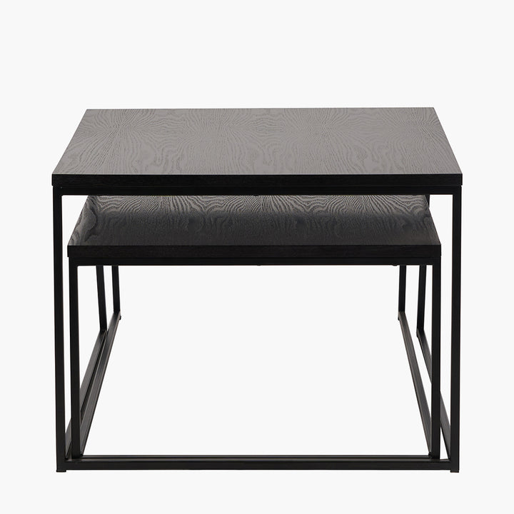 Mashiko S/2 Black Ash Veneer and Black Metal Coffee Tables