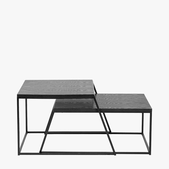 Mashiko S/2 Black Ash Veneer and Black Metal Coffee Tables