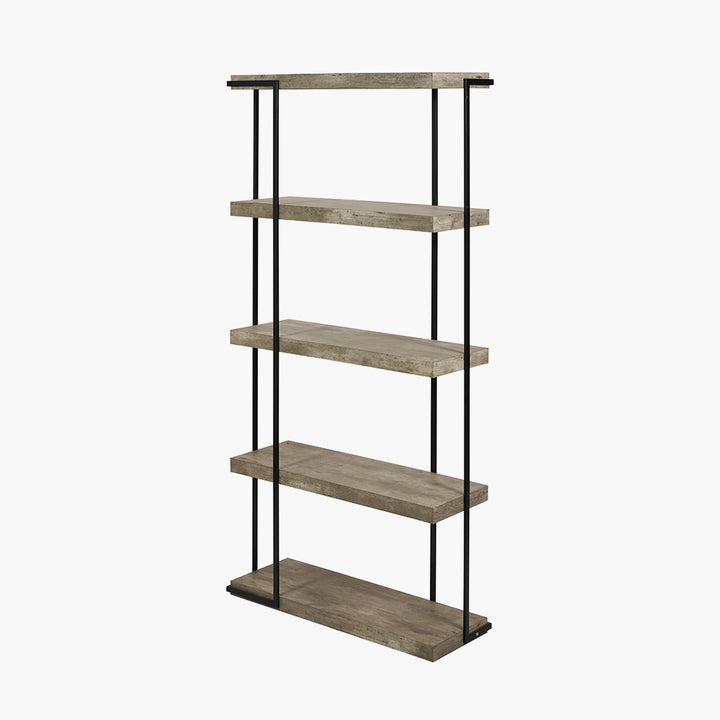 Jersey Concrete Effect Wood Veneer and Black Metal 4 Shelf Unit