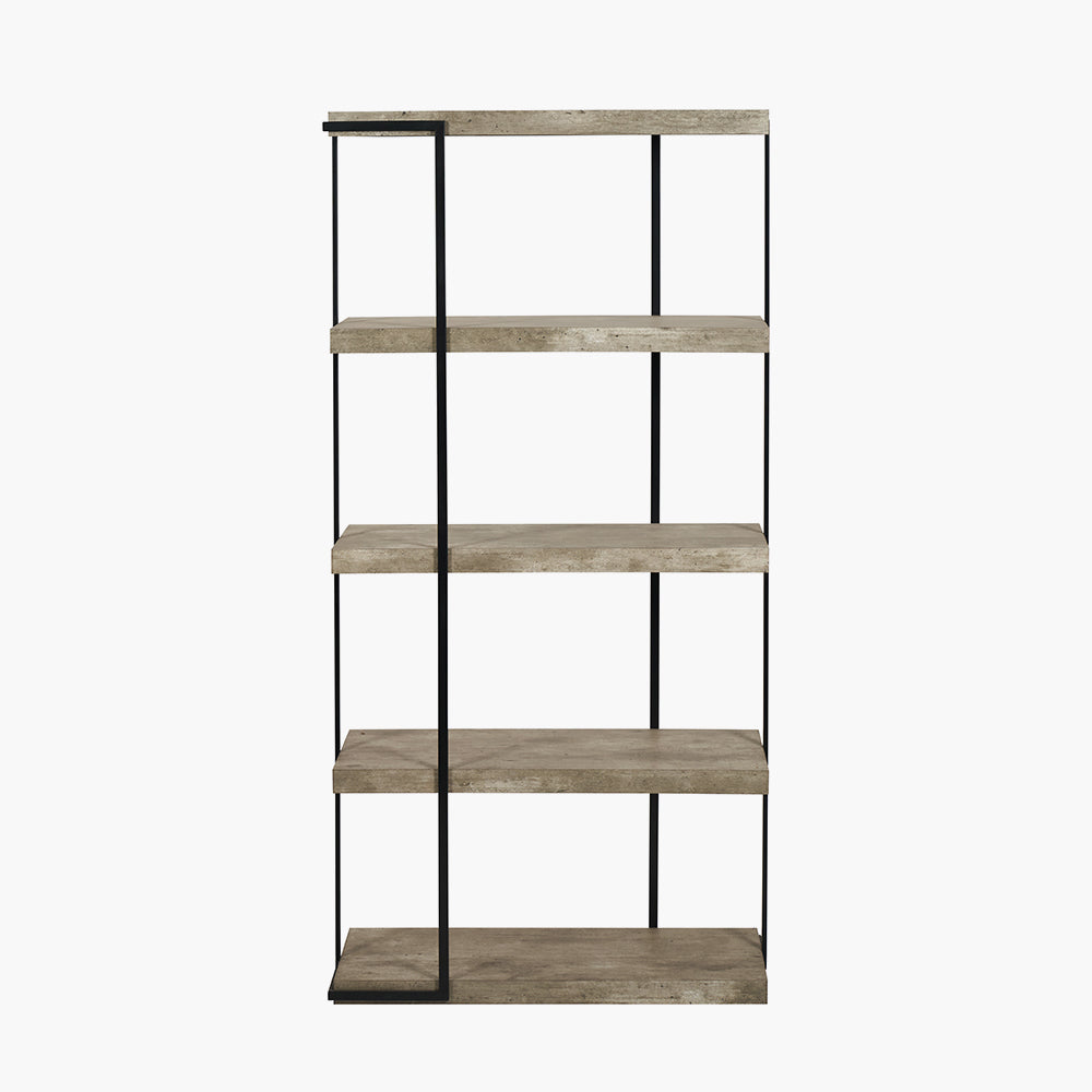 Jersey Concrete Effect Wood Veneer and Black Metal 4 Shelf Unit