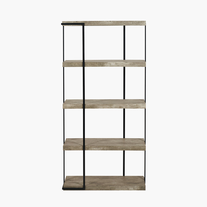 Jersey Concrete Effect Wood Veneer and Black Metal 4 Shelf Unit