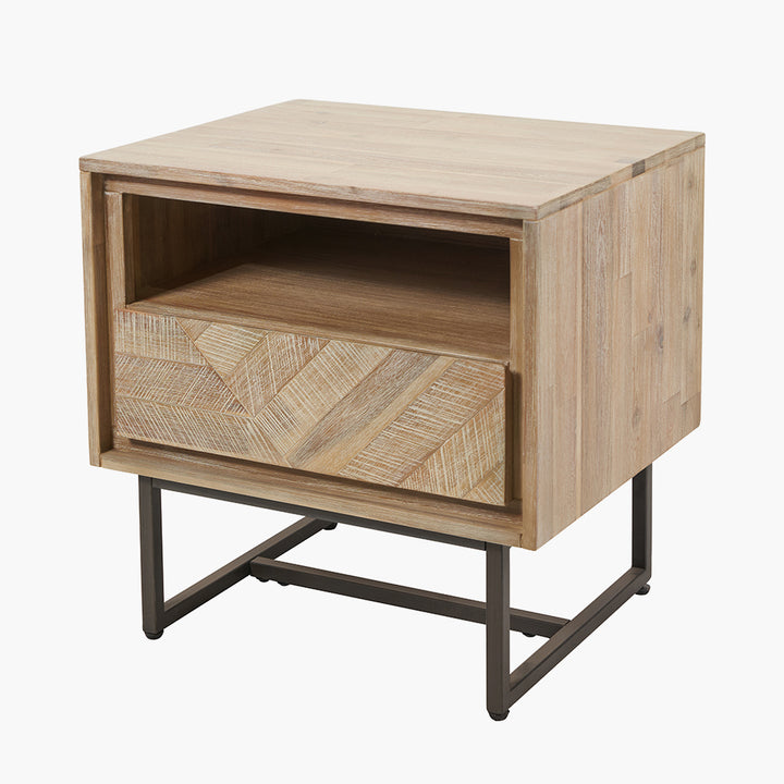 Marca Sand Wash Acacia Wood and Black Metal Bedside Unit