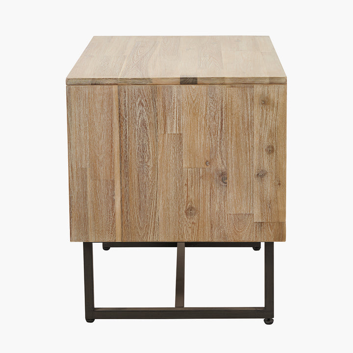 Marca Sand Wash Acacia Wood and Black Metal Bedside Unit