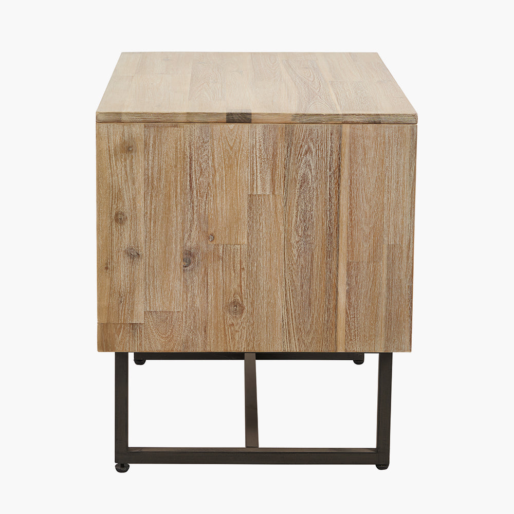 Marca Sand Wash Acacia Wood and Black Metal Bedside Unit