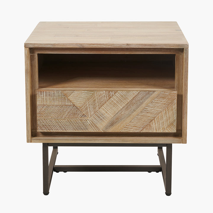 Marca Sand Wash Acacia Wood and Black Metal Bedside Unit