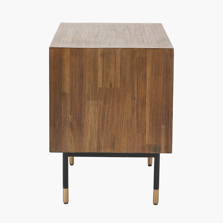 Arte Dark Brown Acacia Wood and Black Metal Bedside Unit