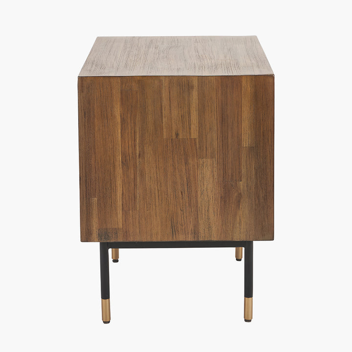 Arte Dark Brown Acacia Wood and Black Metal Bedside Unit