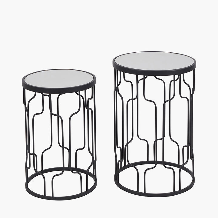 Caprisse S/2 Mirrored Glass and Graphite Metal Side Tables